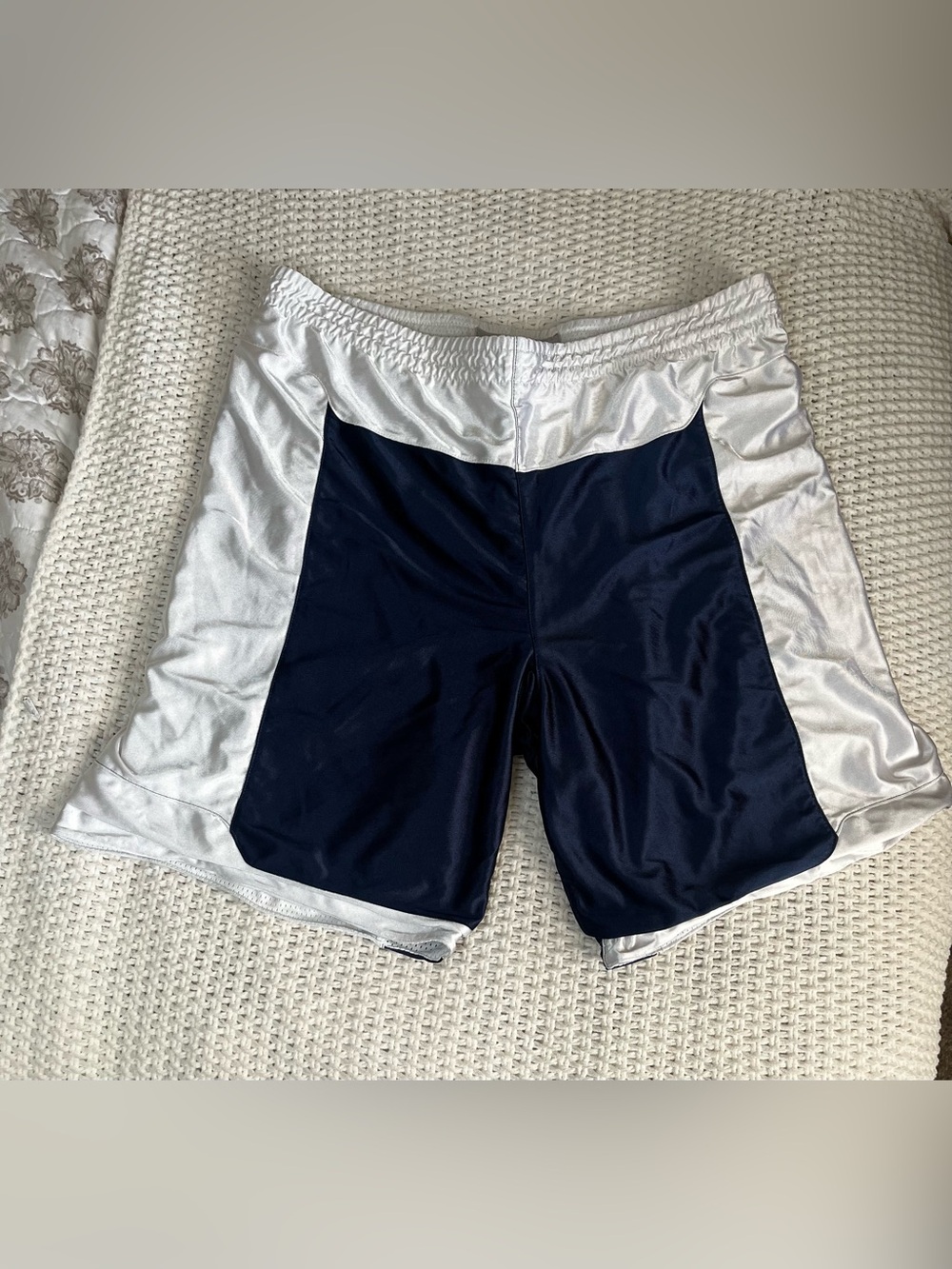 Vtg Nike Basketball Dazzle Shorts Sz L Reversible Shiny Blue/White Y2K Drawstrng